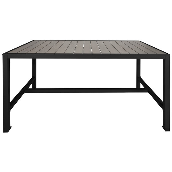 BFM Seating PH4L3572GRBLT Seaside 35" x 72" Black Metal Bolt-Down Bar Height Table with Gray Synthetic Teak Top
