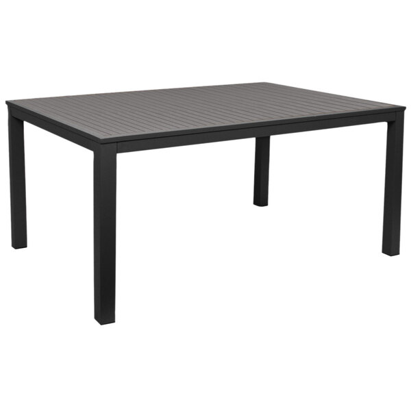 BFM Seating PH4L3572GRBL Seaside 35" x 72" Black Metal Bolt-Down Standard Height Table with Gray Synthetic Teak Top