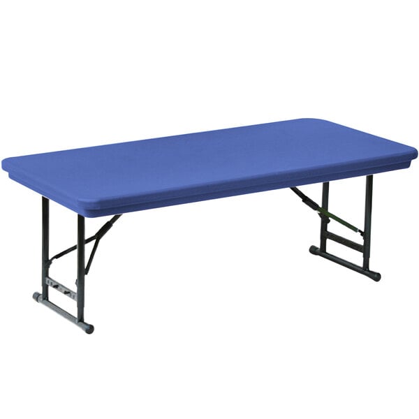 Correll Adjustable Height Folding Table, 30" x 72" Plastic, Blue - Short Legs - R-Series