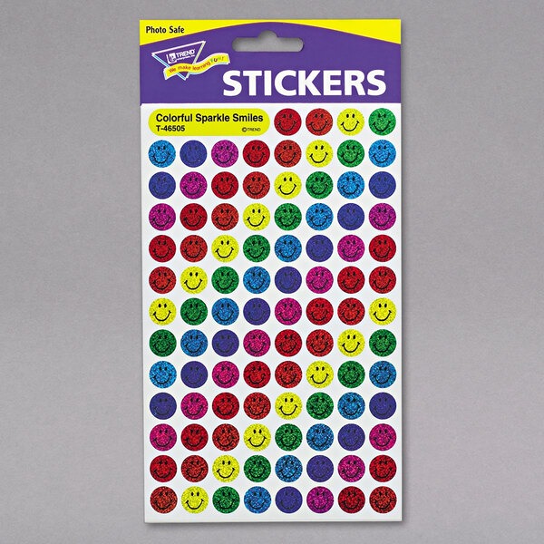 A package of Trend SuperSpots stickers with colorful smiley faces.