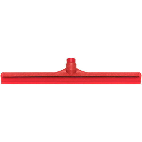 A Carlisle red rubber squeegee with a plastic frame and a hole in the blade.