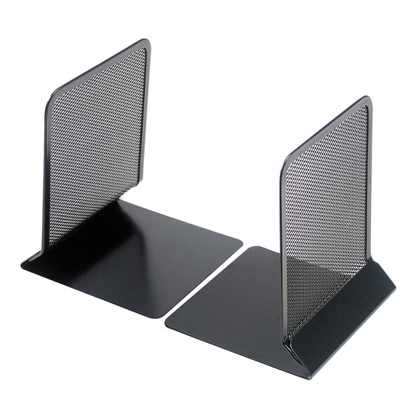 A pair of black metal Universal mesh bookends.