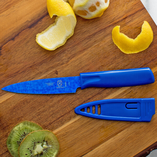 Mercer Culinary M33911B 4 Blue Non-Stick Paring Knife with Sheath