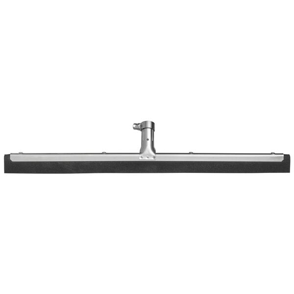 A Carlisle black and silver metal floor squeegee with a metal pole.