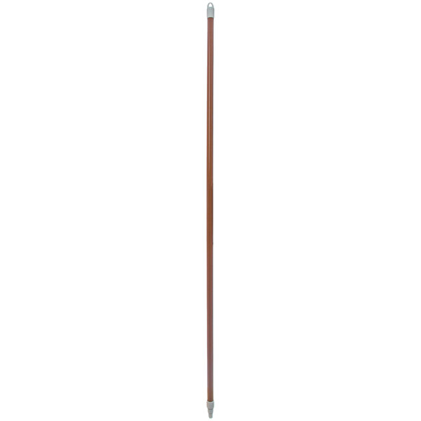 A long wooden stick with a brown threaded tip.