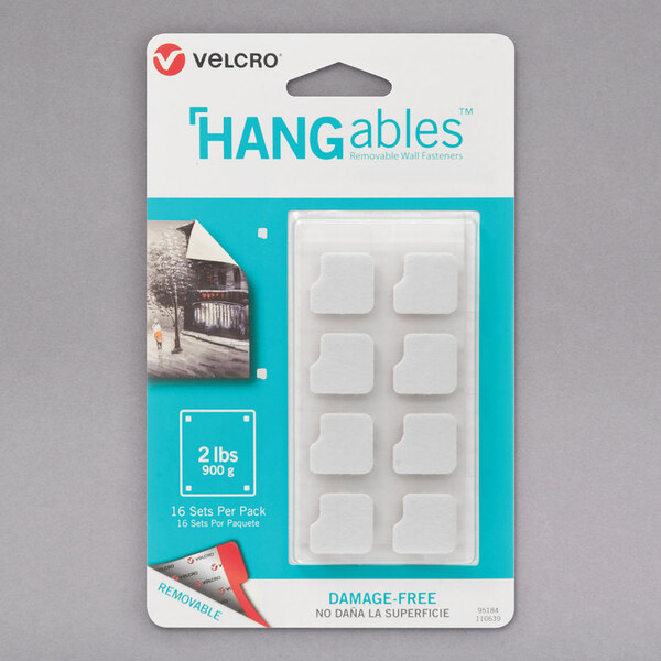A package of Velcro HANGables white square fasteners.