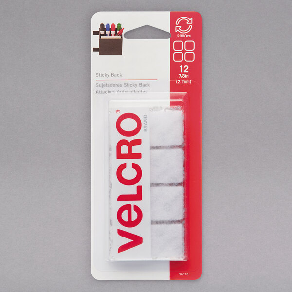 Velcro® 90073 Sticky Back 7/8" Square White Fasteners   - 12/Pack