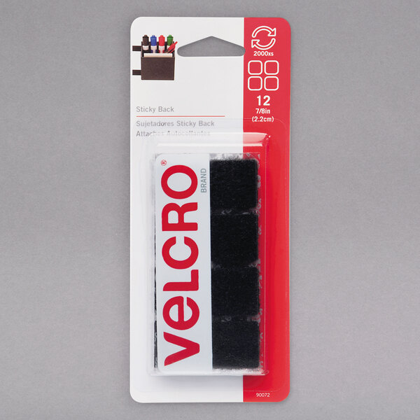 Velcro® 90072 Sticky Back 7/8 Square Black Fasteners - 12/Pack