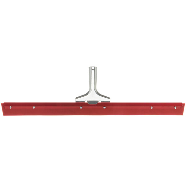 A red rectangular Carlisle floor squeegee with a metal handle.