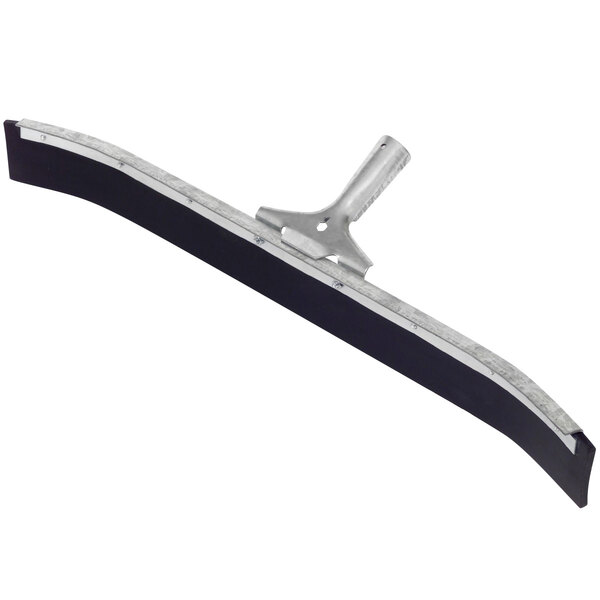 A black and silver Rubbermaid floor squeegee with a metal frame and handle.