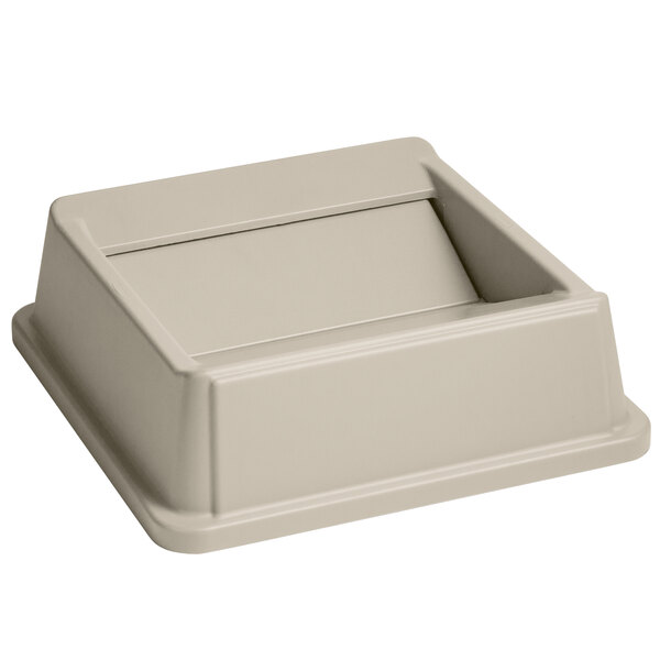 Beige Rubbermaid FG266400BEIG HIPS Untouchable Square Trash Can Swing Top 
