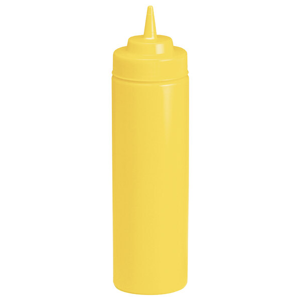 A yellow plastic Tablecraft squeeze bottle with a cone tip.