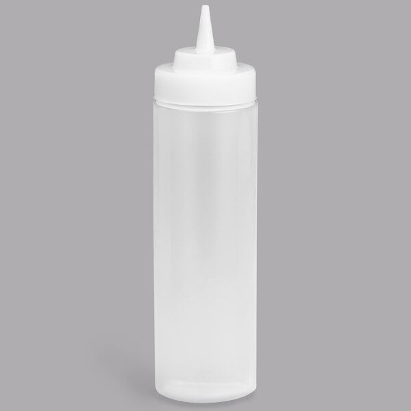 Tablecraft 12463C 24 oz. Clear Widemouth and Standard Cone Tip Squeeze Bottle with 63 mm Opening   - 12/Pack