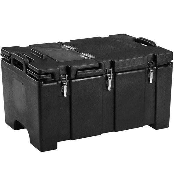 Cambro 100MPCHL110 Camcarrier® 100 Series Black Top Loading 8" Deep Insulated Food Pan Carrier with Hinged Lid
