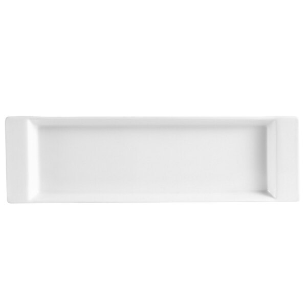 A white rectangular CAC porcelain tasting tray with handles.