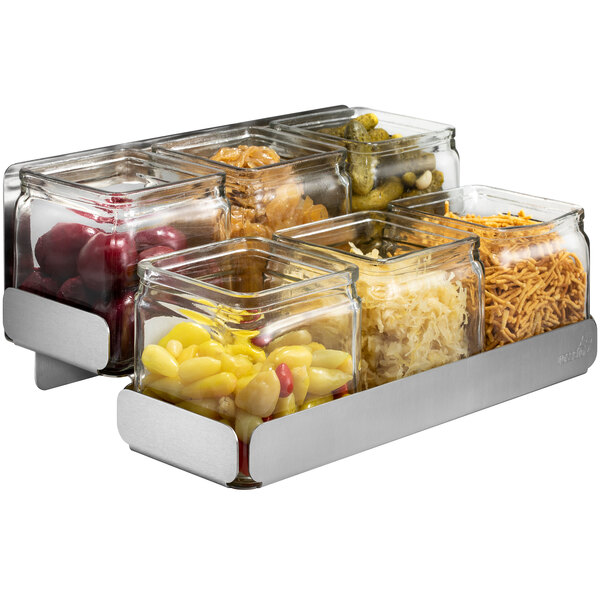 Rosseto SM322 Condiments Station-2 Levels 6 Glass Jars Stainless Steel Holder 12.6 x 8.3 x 5.5 in.