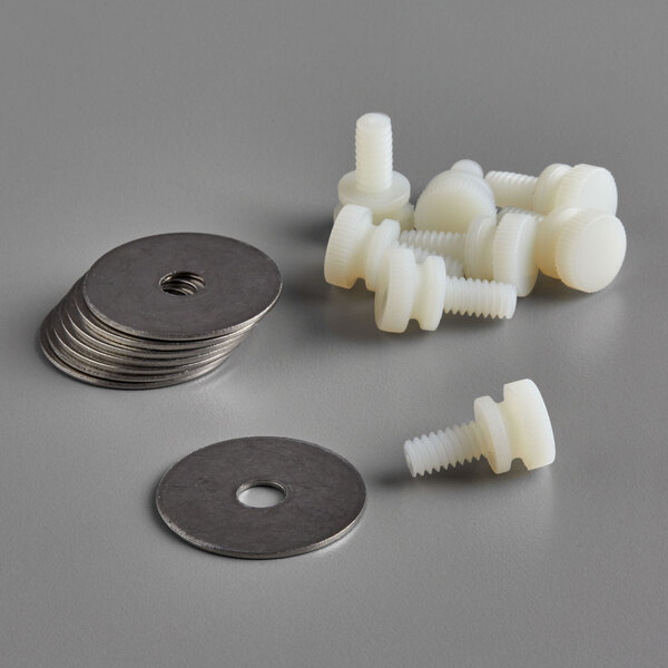 A set of Cambro thumb screws and washers.
