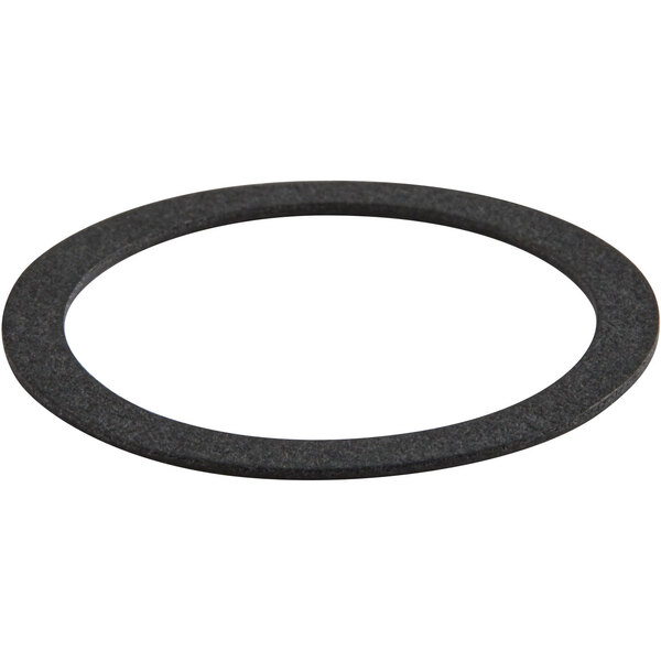 A black rubber washer with a white background.