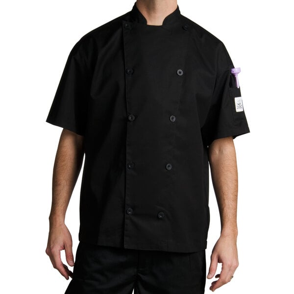 Chef Revival Traditional J045 Unisex Black Customizable Executive Long Sleeve Chef Coat - M