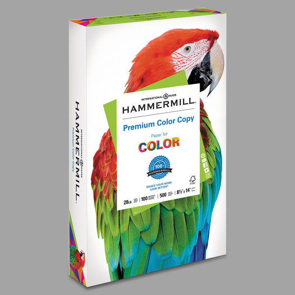 A white Hammermill box with colorful text and a colorful bird on it.