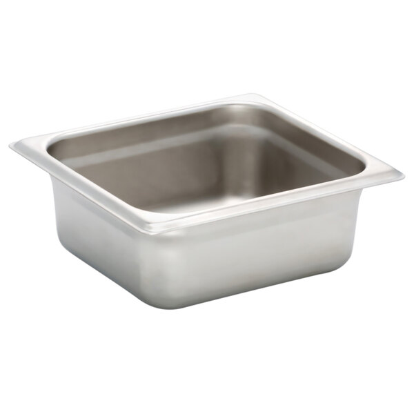 A Bon Chef stainless steel square food pan with a square bottom.