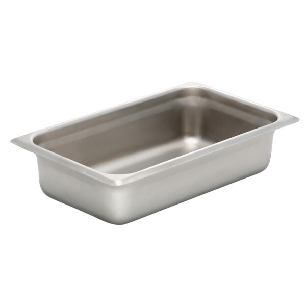 A silver Bon Chef stainless steel food pan with a lid.