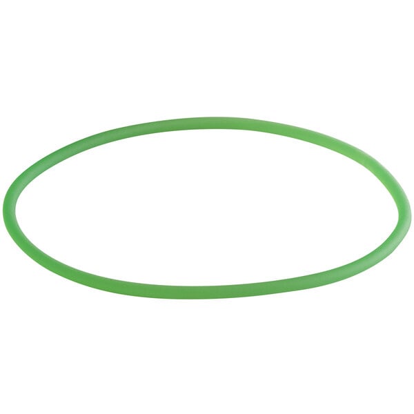 A green rubber belt with oval shapes on a white background.
