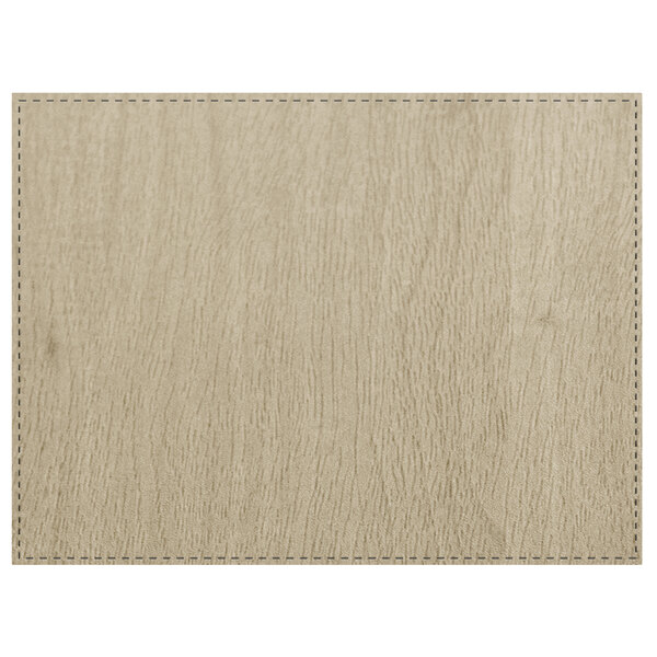 A rectangular faux wood placemat with a white background.