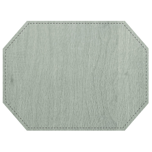 A seafoam faux wood octagon placemat with stitching.