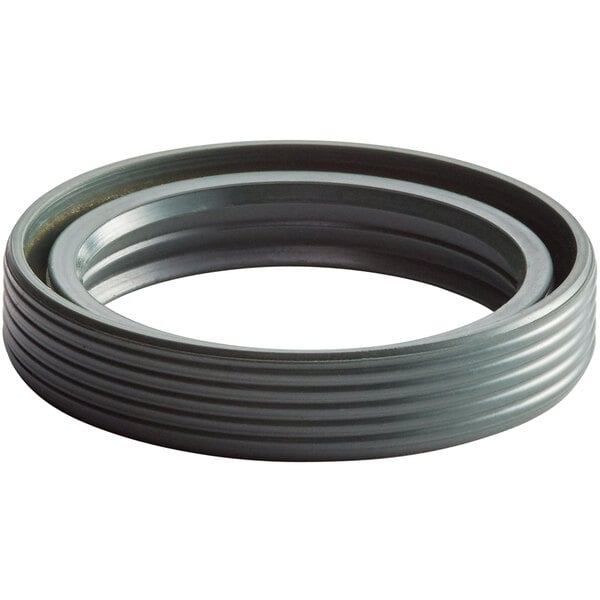A gray rubber oil seal ring with a black ring.