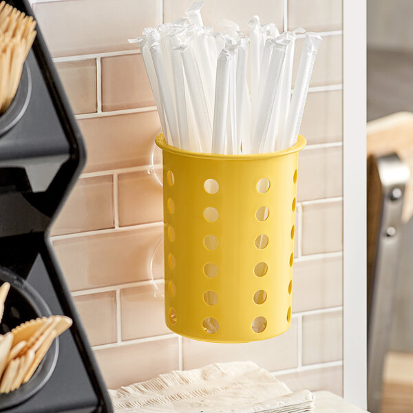 Steril-Sil PN1-YELLOW Yellow Perforated Plastic Flatware Cylinder with Suction Cups