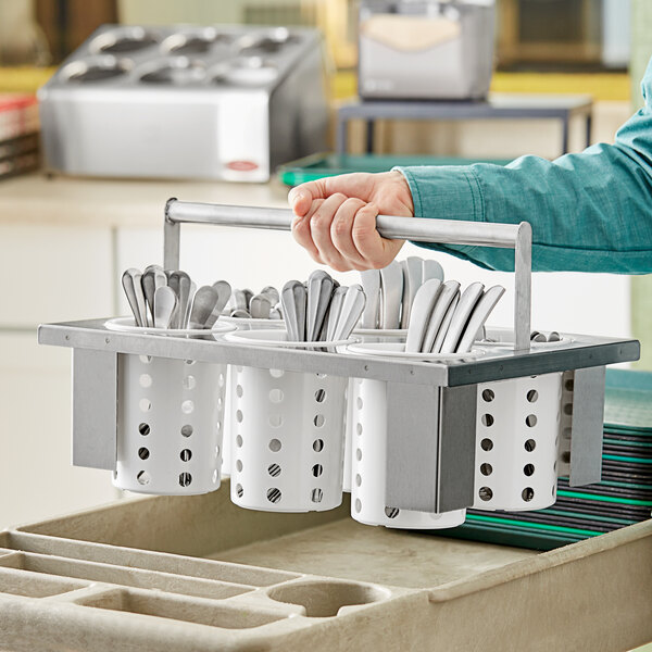 Steril-Sil E1-BS6OE-PC-WHITE Stainless Steel 6-Cylinder Drop-In Flatware Basket with White Plastic Cylinders