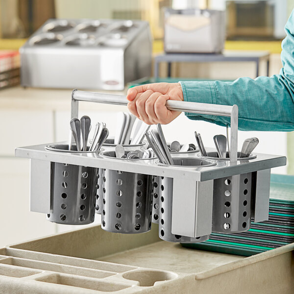 Steril-Sil E1-BS6OE-RP-GRAY Stainless Steel 6-Cylinder Drop-In Flatware Basket with Gray Plastic Cylinders