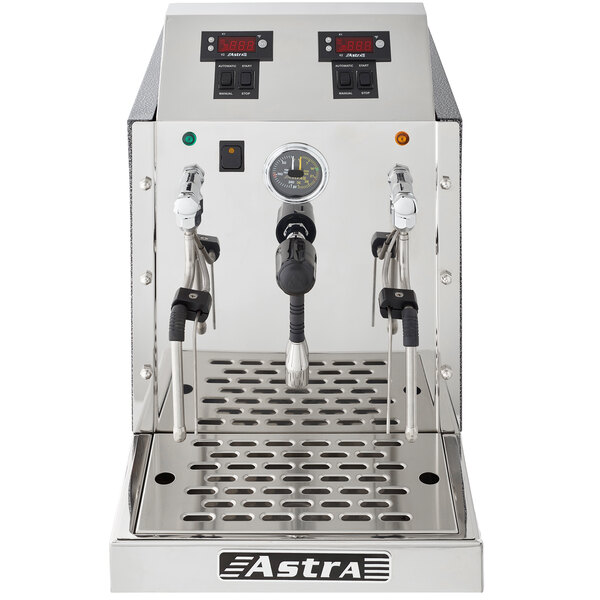 A silver Astra STA4800 milk and beverage steamer with buttons and a dial.