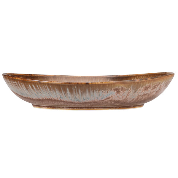 A brown and white Libbey Hedonite porcelain coupe bowl.