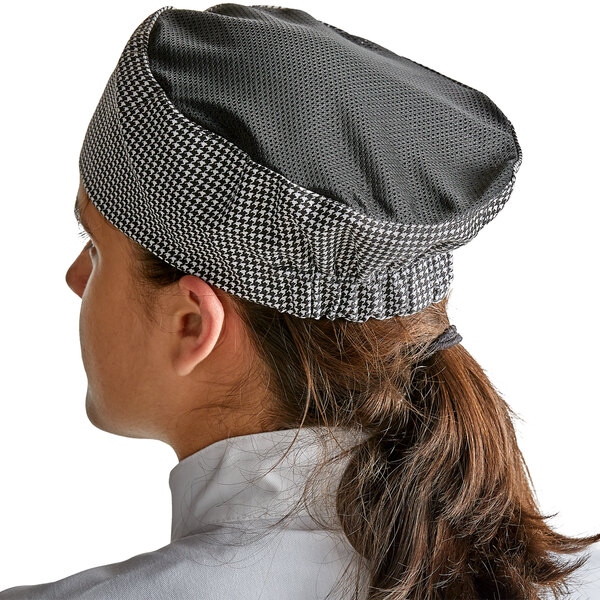 Choice Houndstooth Mesh Top Chef Skull Cap / Pill Box Hat