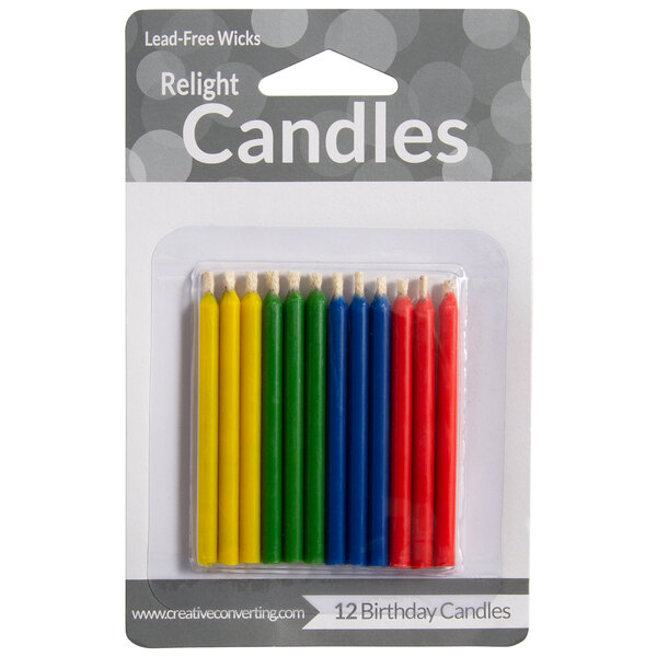 Creative Converting 100043 Assorted Color Solid Relight Candle 12/Pack