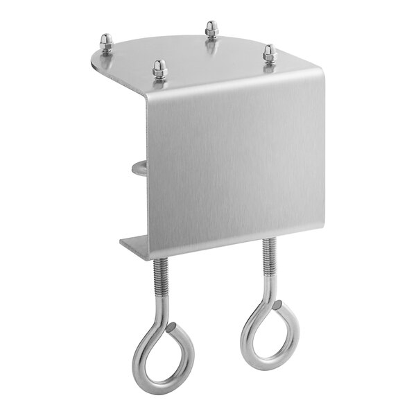 A stainless steel Avantco clamp with two metal rings on it.