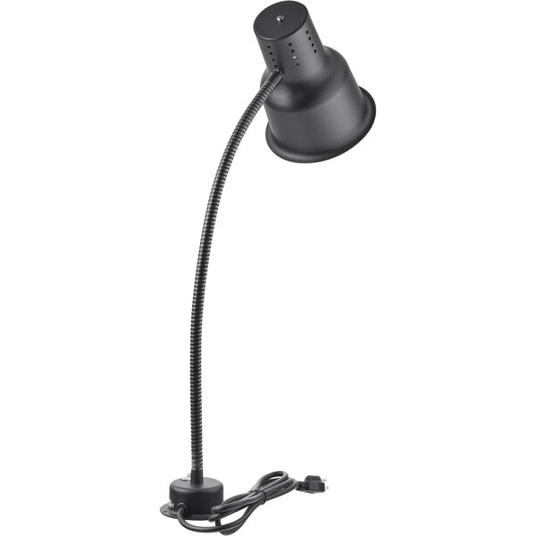 A black Avantco countertop bulb warmer heat lamp with a flexible neck.