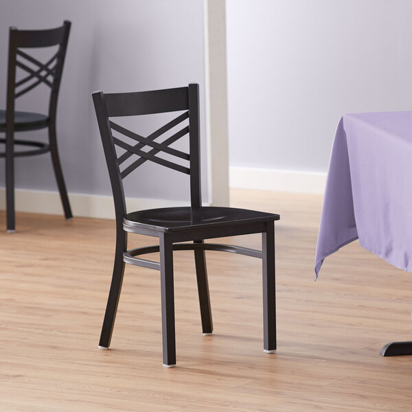 Lancaster Table & Seating Cross Back Black Chair with Black Wood Seat - Detached Seat