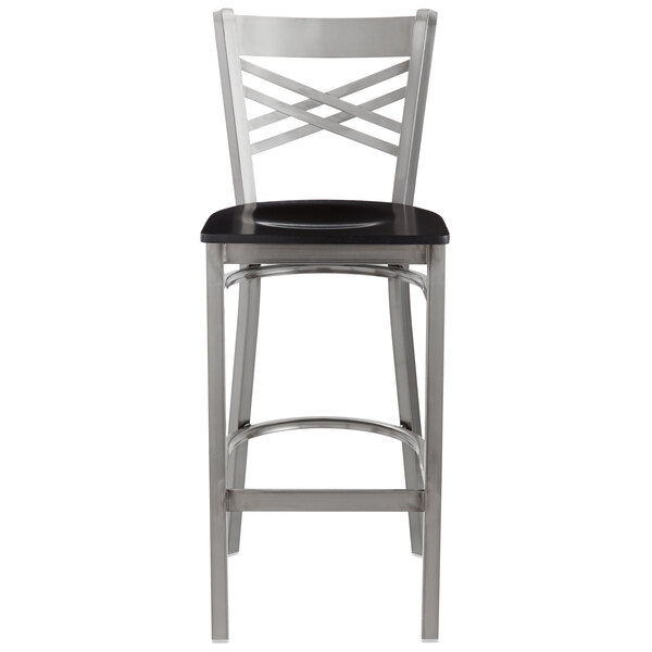 Lancaster Table & Seating Clear Coat Finish Cross Back Bar Stool with