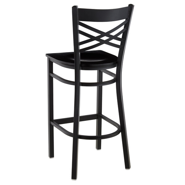 Lancaster Table & Seating Black Finish Cross Back Bar Stool with Black