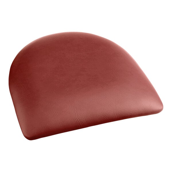 A burgundy vinyl padded seat cushion for a metal chair frame.