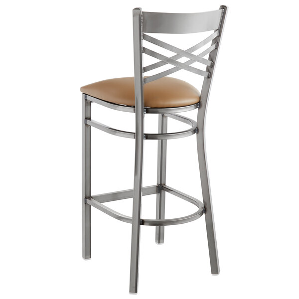 Lancaster Table & Seating Clear Coat Finish Cross Back Bar Stool with 2