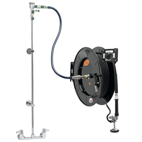 An Equip by T&S hose reel system with a hose attached to it.