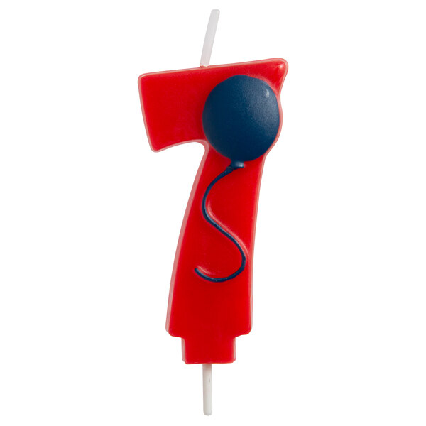 Creative Converting 104207 3" Red "7" Birthday Candle with Blue Balloon