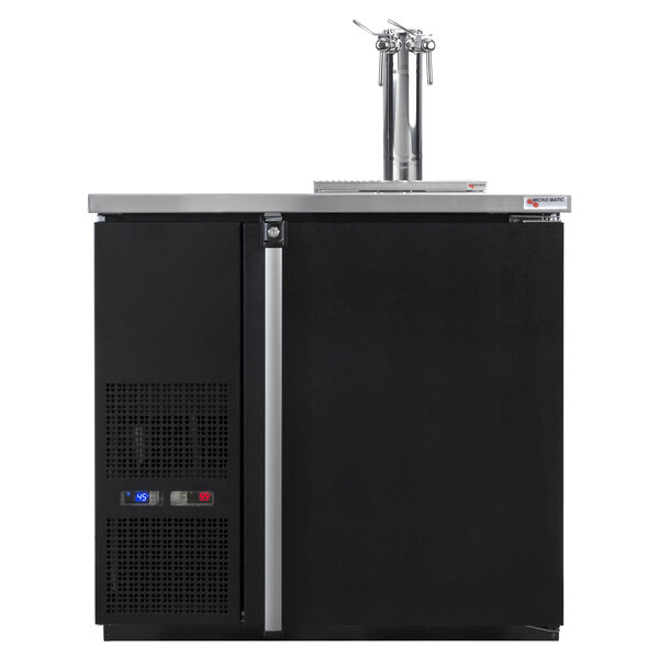 A black Micro Matic Pro-Line wine dispenser with a silver metal tap and handles.
