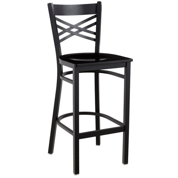 Bar Height Black Chair With Wood Seat, Black Wood High Back Bar Stools