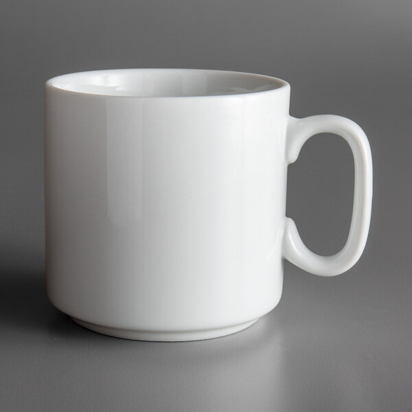 A Oneida Royale bright white porcelain mug with a handle.