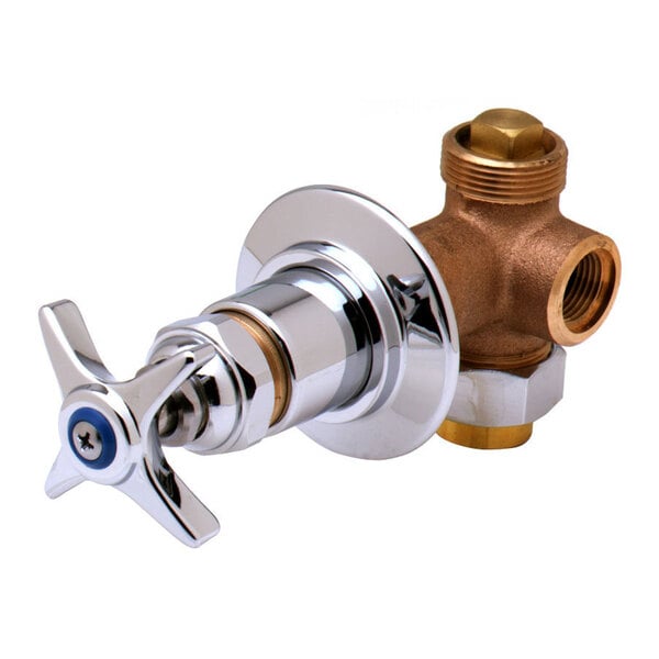 T&S B-1020 Concealed Bypass Valve with 1/2" NPT Female Inlet and Outlet and Four Arm Handle with Index ADA Compliant - Cold